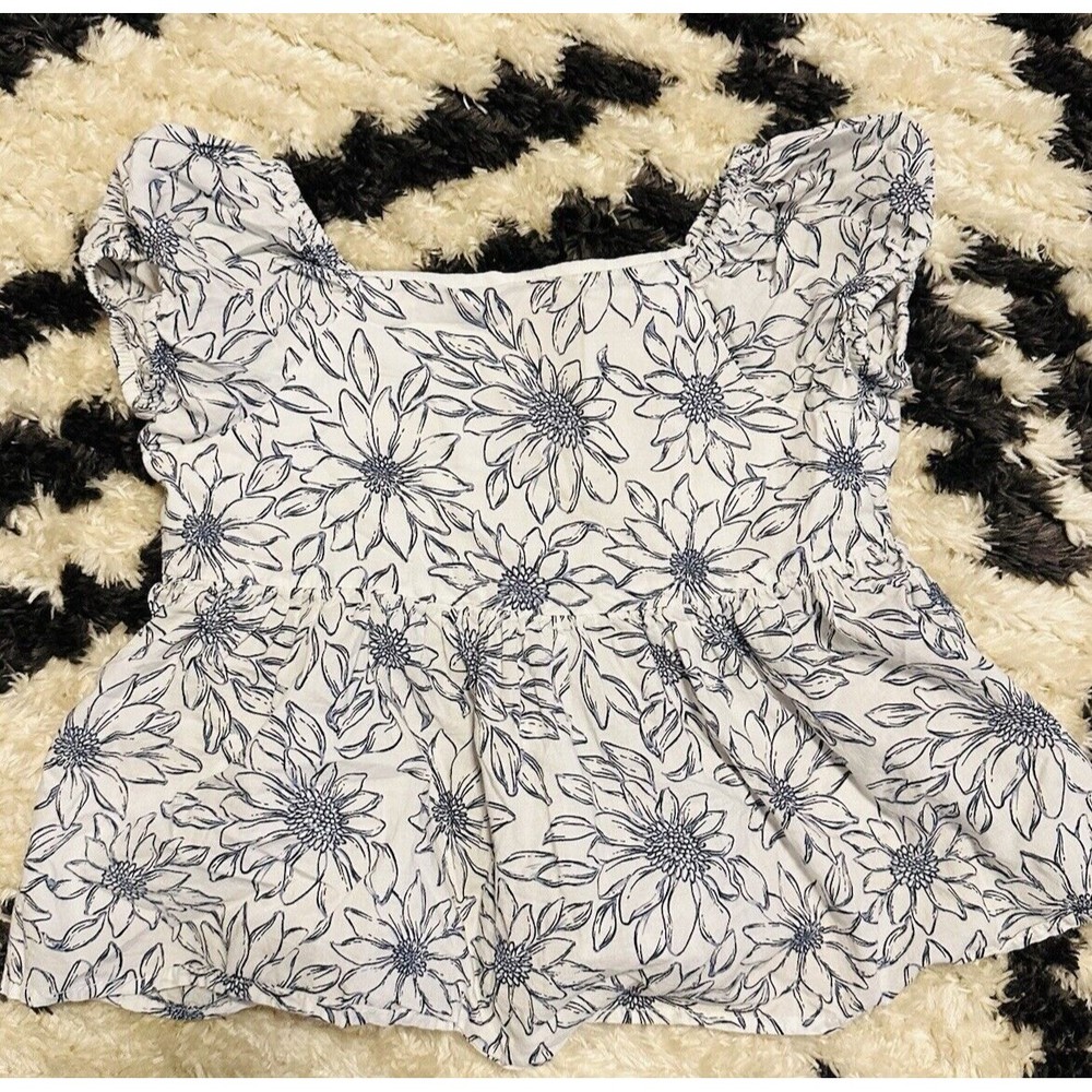 Joie Boho Top Youth Kids Girls 7/8 Navy White Floral Keyhole